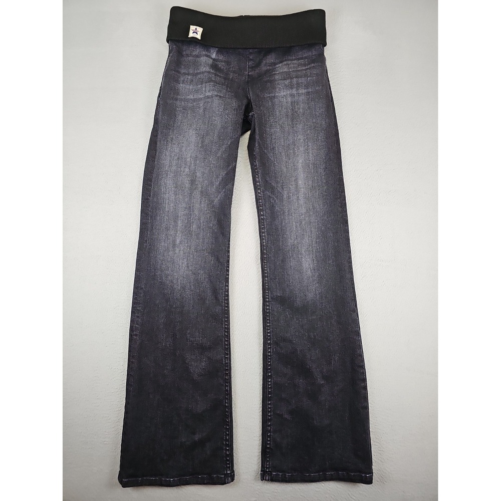 REVICE Denim Fold Over Knit Flare Jeans Women's Size Large Black Pull On USA